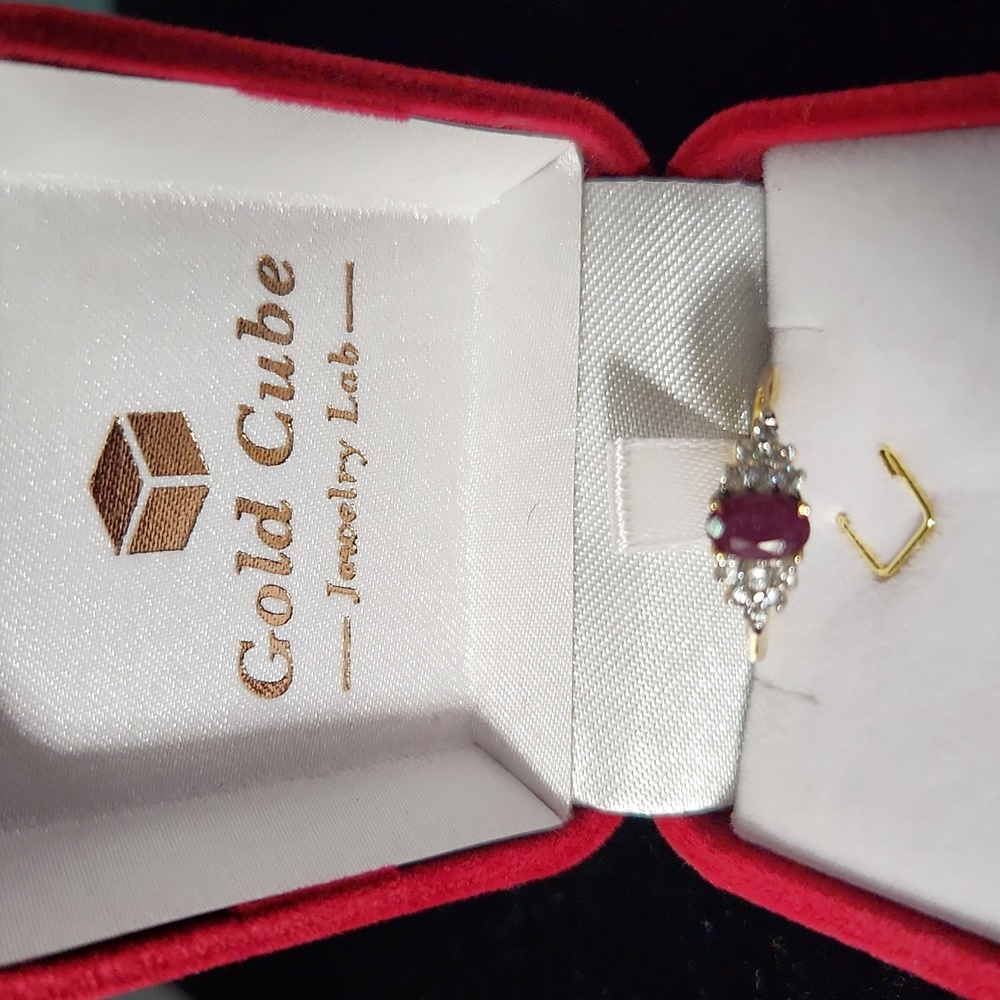 Goldtone Overlay Ring w/ 6x4 mm Pink Sapphire with 6 CZ Stones on Each Side